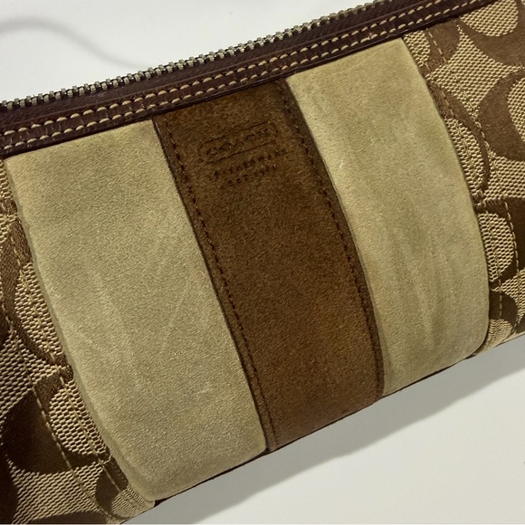 Vintage Coach Signature Brown Suede Stripe Monogram Demi Baguette Shoulder Bag - Picture 5 of 13